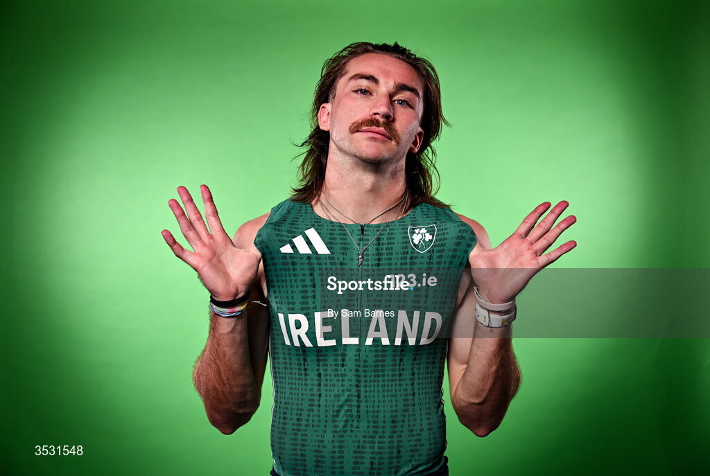 5 August 2026; Ryan Mulholland poses for a portrait during an Athletics Ireland European Championships team day at the Sport Ireland Institute in Dublin. Photo by Sam Barnes/Sportsfile