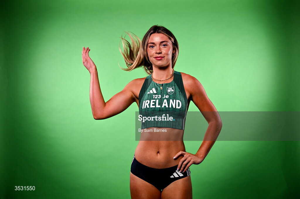 5 August 2026; Lucy-May Sleeman poses for a portrait during an Athletics Ireland European Championships team day at the Sport Ireland Institute in Dublin. Photo by Sam Barnes/Sportsfile