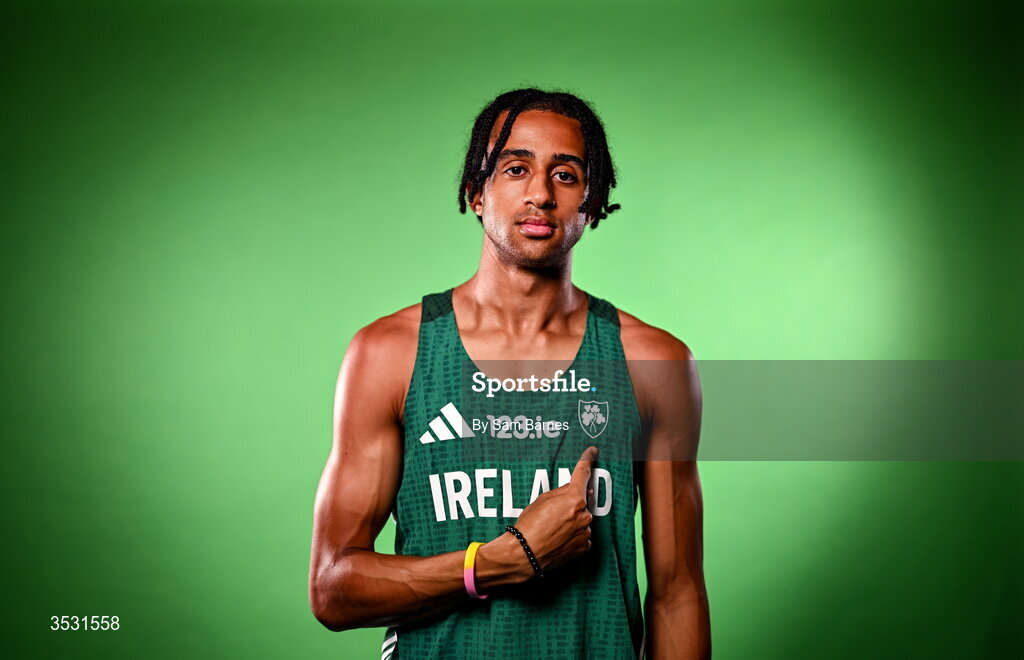 5 August 2026; Sean Doggett poses for a portrait during an Athletics Ireland European Championships team day at the Sport Ireland Institute in Dublin. Photo by Sam Barnes/Sportsfile