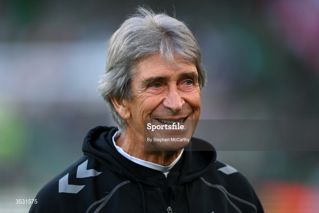 5 August 2026; Real Betis manager Manuel Pellegrini before the pre-season friendly match between Arsenal and Real Betis at the Aviva Stadium in Dublin. Photo by Stephen McCarthy/Sportsfile