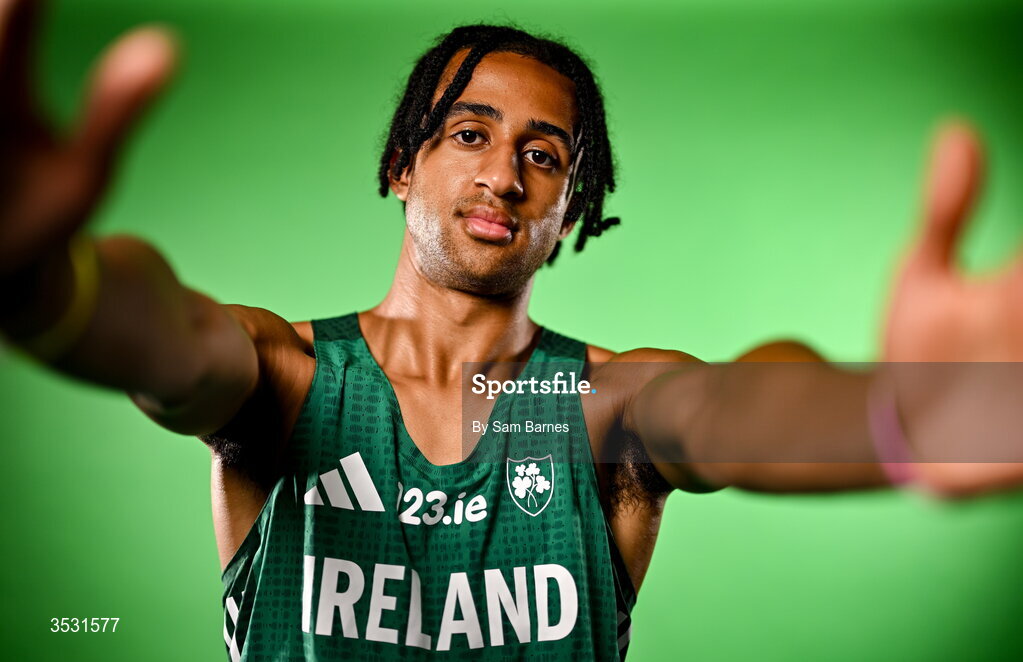5 August 2026; Sean Doggett poses for a portrait during an Athletics Ireland European Championships team day at the Sport Ireland Institute in Dublin. Photo by Sam Barnes/Sportsfile