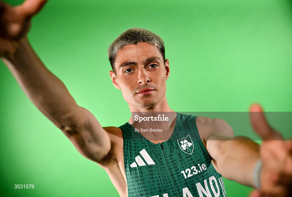 5 August 2026; Darragh McElhinney poses for a portrait during an Athletics Ireland European Championships team day at the Sport Ireland Institute in Dublin. Photo by Sam Barnes/Sportsfile