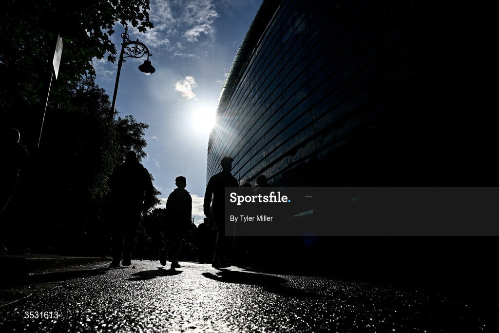 5 August 2026; Supporters outside the stadium before the pre-season friendly match between Arsenal and Real Betis at the Aviva Stadium in Dublin. Photo by Tyler Miller/Sportsfile
