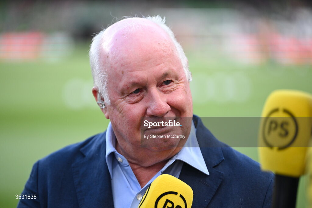 5 August 2026; Former Arsenal and Republic of Ireland player Liam Brady before the pre-season friendly match between Arsenal and Real Betis at the Aviva Stadium in Dublin. Photo by Stephen McCarthy/Sportsfile