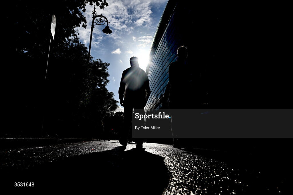 5 August 2026; Supporters outside the stadium before the pre-season friendly match between Arsenal and Real Betis at the Aviva Stadium in Dublin. Photo by Tyler Miller/Sportsfile