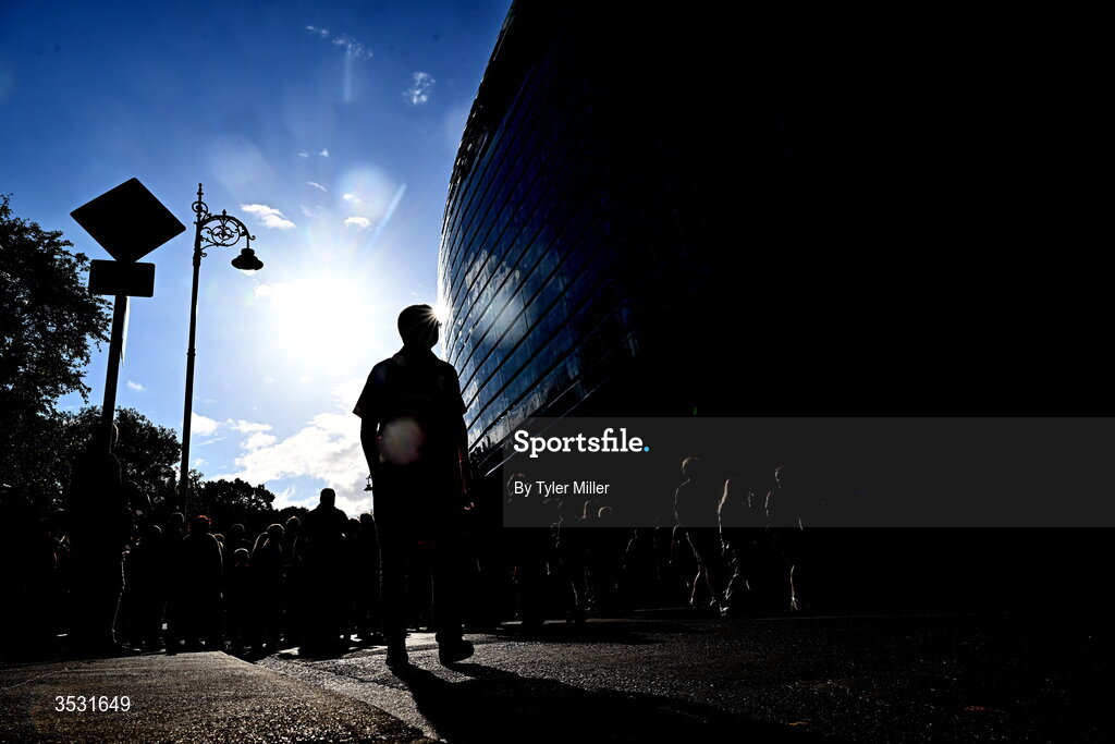 5 August 2026; Supporters outside the stadium before the pre-season friendly match between Arsenal and Real Betis at the Aviva Stadium in Dublin. Photo by Tyler Miller/Sportsfile