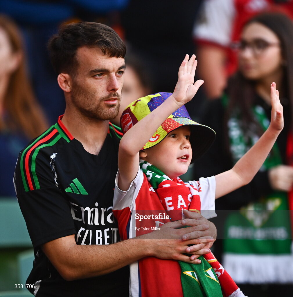 5 August 2026; Arsenal supporters before the pre-season friendly match between Arsenal and Real Betis at the Aviva Stadium in Dublin. Photo by Tyler Miller/Sportsfile