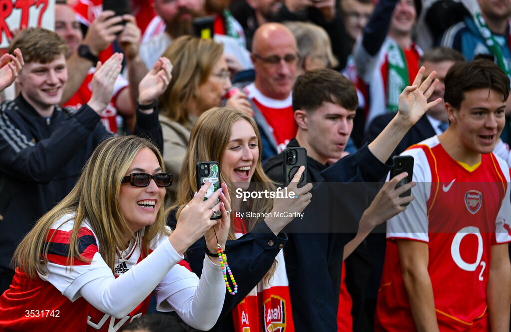 5 August 2026; Arsenal supporters during the pre-season friendly match between Arsenal and Real Betis at the Aviva Stadium in Dublin. Photo by Stephen McCarthy/Sportsfile