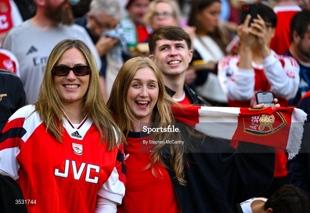 5 August 2026; Arsenal supporters during the pre-season friendly match between Arsenal and Real Betis at the Aviva Stadium in Dublin. Photo by Stephen McCarthy/Sportsfile