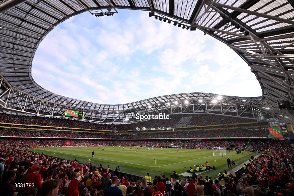 5 August 2026; A general view of the action during the pre-season friendly match between Arsenal and Real Betis at the Aviva Stadium in Dublin. Photo by Stephen McCarthy/Sportsfile