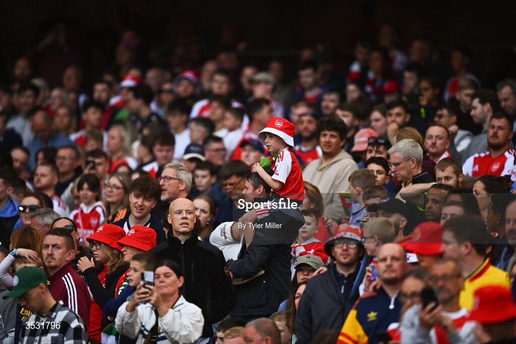 5 August 2026; Arsenal supporters before the pre-season friendly match between Arsenal and Real Betis at the Aviva Stadium in Dublin. Photo by Tyler Miller/Sportsfile