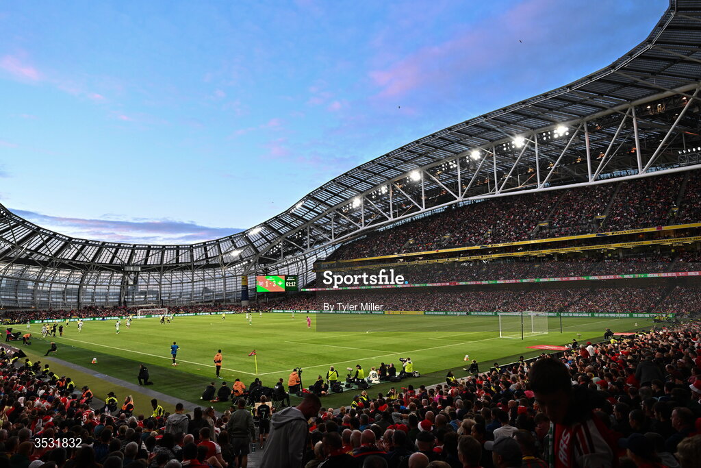 5 August 2026; A general view of the action during the pre-season friendly match between Arsenal and Real Betis at the Aviva Stadium in Dublin. Photo by Tyler Miller/Sportsfile