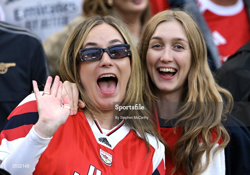 5 August 2026; Arsenal supporters during the pre-season friendly match between Arsenal and Real Betis at the Aviva Stadium in Dublin. Photo by Stephen McCarthy/Sportsfile