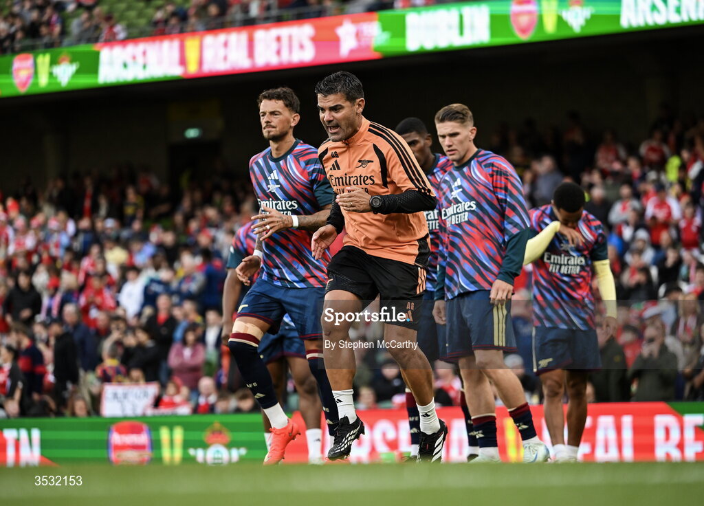 5 August 2026; Arsenal head of performance Antonio Jose Gomez-Diaz before the pre-season friendly match between Arsenal and Real Betis at the Aviva Stadium in Dublin. Photo by Stephen McCarthy/Sportsfile