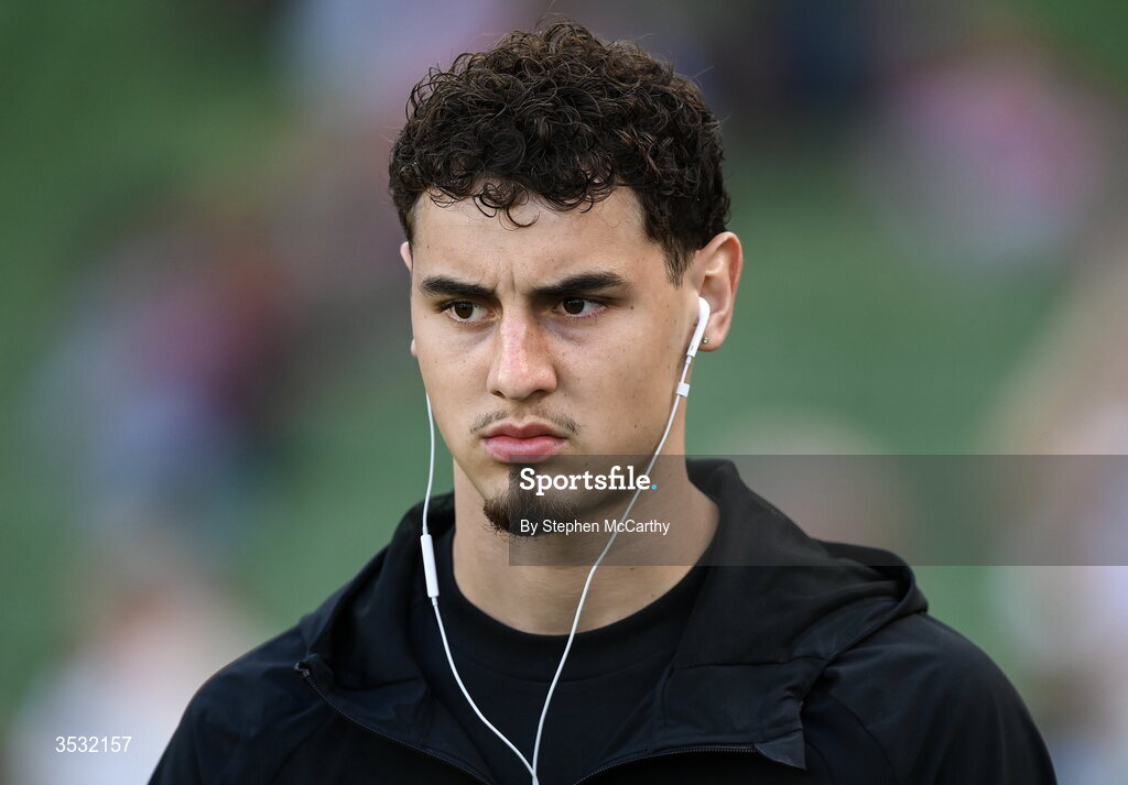 5 August 2026; Arsenal goalkeeper Tommy Setford before the pre-season friendly match between Arsenal and Real Betis at the Aviva Stadium in Dublin. Photo by Stephen McCarthy/Sportsfile