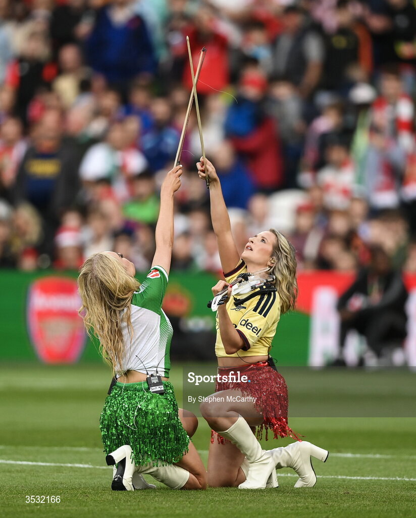 5 August 2026; Musicians preform before the pre-season friendly match between Arsenal and Real Betis at the Aviva Stadium in Dublin. Photo by Stephen McCarthy/Sportsfile