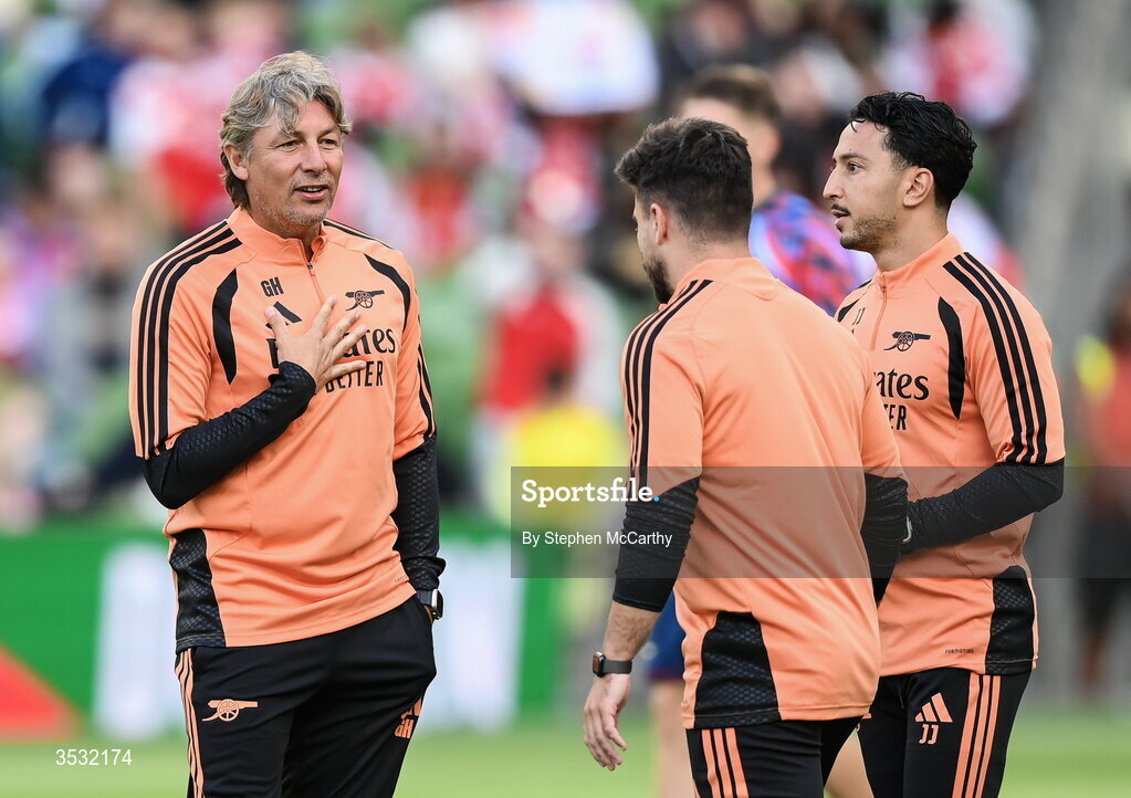 5 August 2026; Arsenal first team coach Gabriel Heinze during the pre-season friendly match between Arsenal and Real Betis at the Aviva Stadium in Dublin. Photo by Stephen McCarthy/Sportsfile