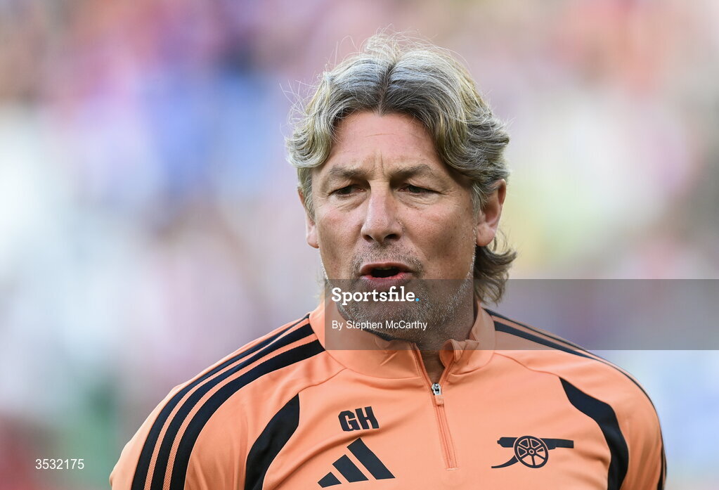5 August 2026; Arsenal first team coach Gabriel Heinze during the pre-season friendly match between Arsenal and Real Betis at the Aviva Stadium in Dublin. Photo by Stephen McCarthy/Sportsfile