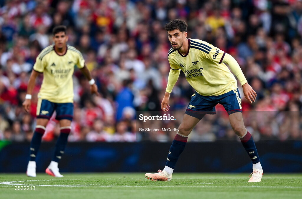 5 August 2026; Kai Havertz of Arsenal during the pre-season friendly match between Arsenal and Real Betis at the Aviva Stadium in Dublin. Photo by Stephen McCarthy/Sportsfile