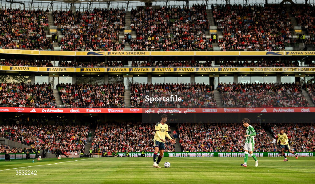 5 August 2026; Kai Havertz of Arsenal during the pre-season friendly match between Arsenal and Real Betis at the Aviva Stadium in Dublin. Photo by Stephen McCarthy/Sportsfile