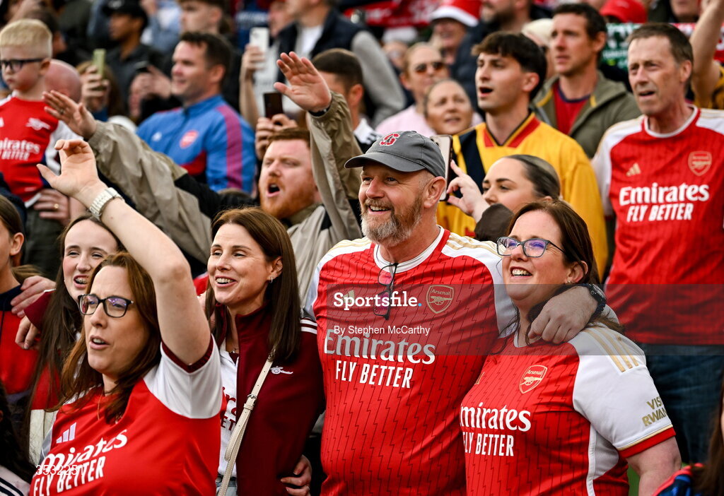 5 August 2026; Arsenal supporters during the pre-season friendly match between Arsenal and Real Betis at the Aviva Stadium in Dublin. Photo by Stephen McCarthy/Sportsfile