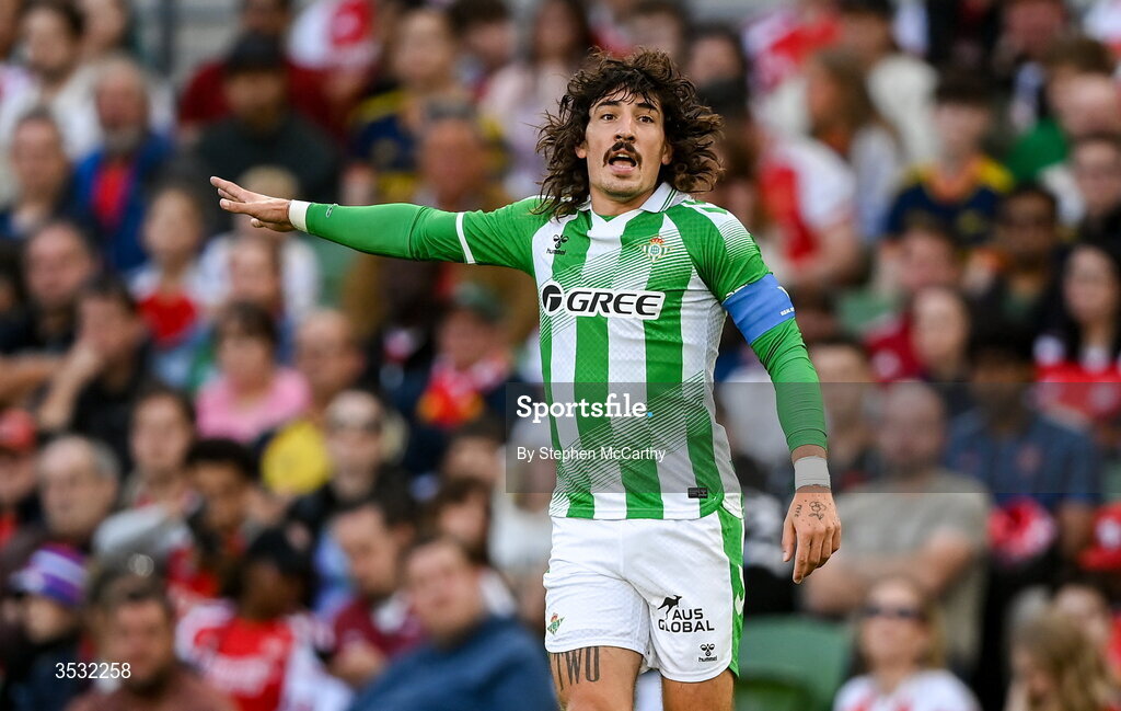 5 August 2026; Héctor Bellerín of Real Betis during the pre-season friendly match between Arsenal and Real Betis at the Aviva Stadium in Dublin. Photo by Stephen McCarthy/Sportsfile