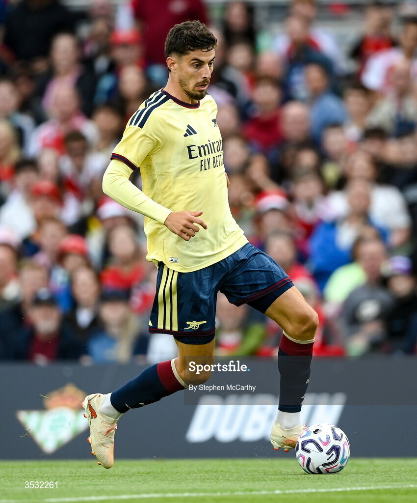 5 August 2026; Kai Havertz of Arsenal during the pre-season friendly match between Arsenal and Real Betis at the Aviva Stadium in Dublin. Photo by Stephen McCarthy/Sportsfile