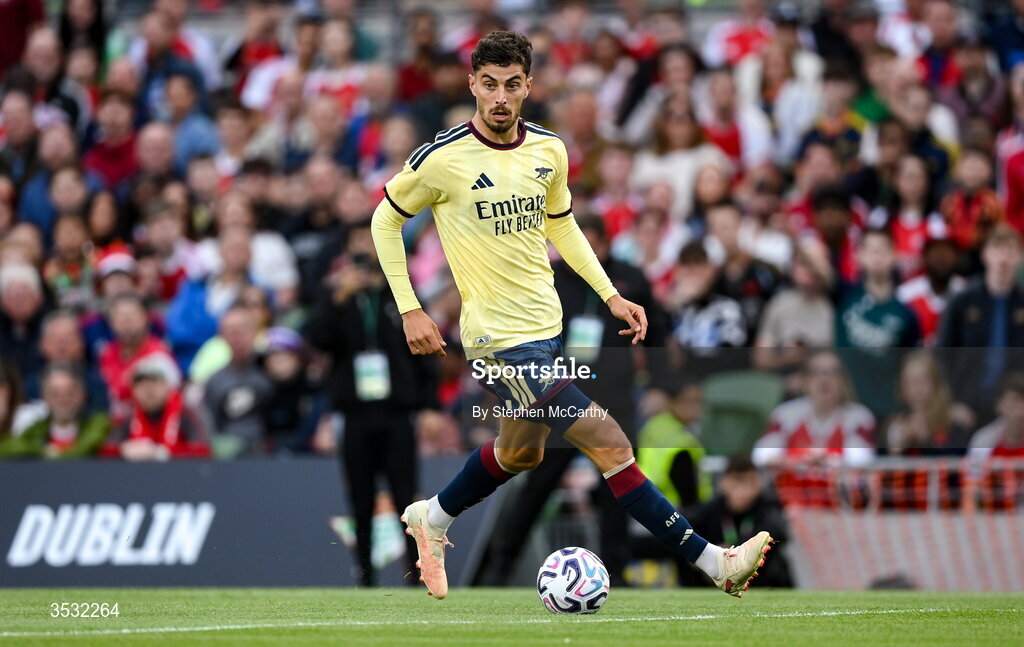 5 August 2026; Kai Havertz of Arsenal during the pre-season friendly match between Arsenal and Real Betis at the Aviva Stadium in Dublin. Photo by Stephen McCarthy/Sportsfile