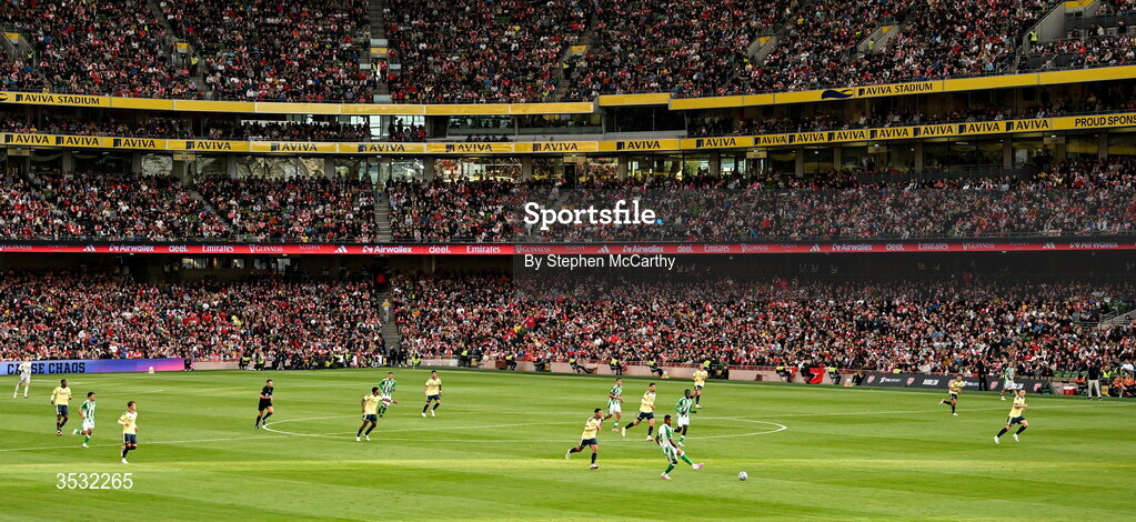 5 August 2026; A general view of the action during the pre-season friendly match between Arsenal and Real Betis at the Aviva Stadium in Dublin. Photo by Stephen McCarthy/Sportsfile