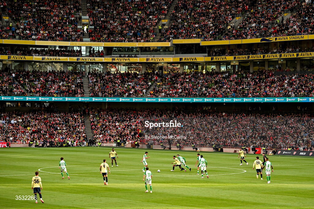 5 August 2026; A general view of the action during the pre-season friendly match between Arsenal and Real Betis at the Aviva Stadium in Dublin. Photo by Stephen McCarthy/Sportsfile