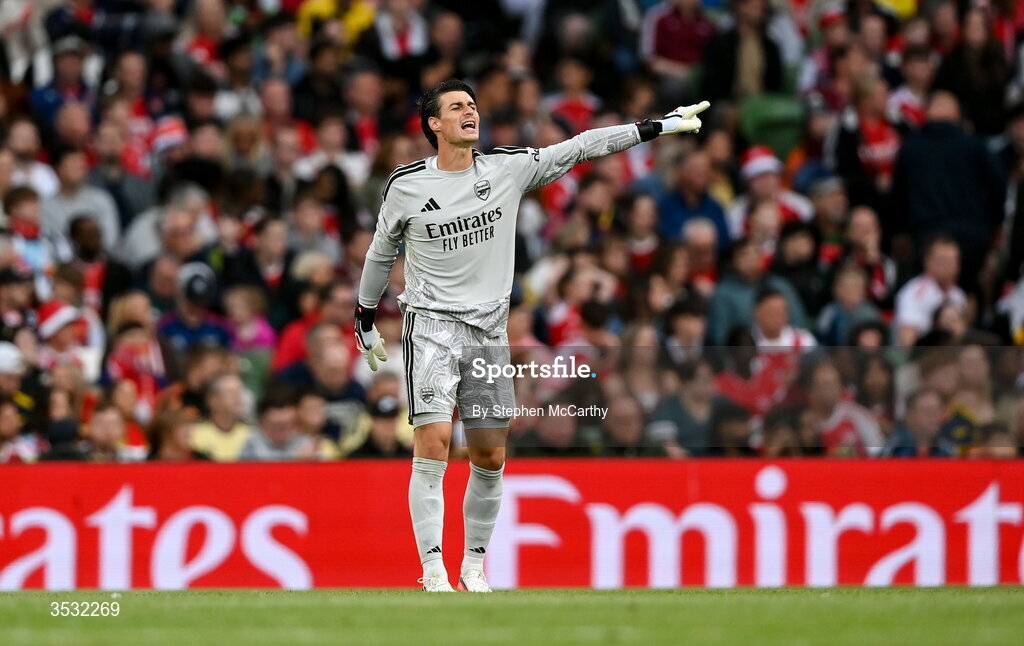 5 August 2026; Arsenal goalkeeper Kepa Arrizabalaga during the pre-season friendly match between Arsenal and Real Betis at the Aviva Stadium in Dublin. Photo by Stephen McCarthy/Sportsfile
