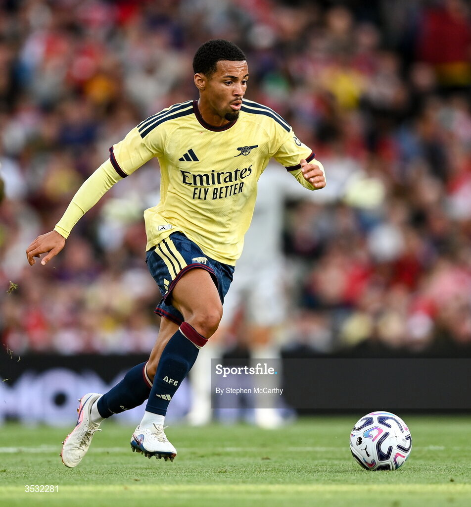 5 August 2026; Ethan Nwaneri of Arsenal during the pre-season friendly match between Arsenal and Real Betis at the Aviva Stadium in Dublin. Photo by Stephen McCarthy/Sportsfile