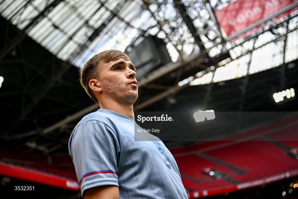 6 August 2026; James Norris of Shelbourne walks the pitch before the UEFA Conference League Third Qualifying Round first leg match between Ajax and Shelbourne at Johan Cruyff Arena in Amsterdam, Netherlands. Photo by Seb Daly/Sportsfile