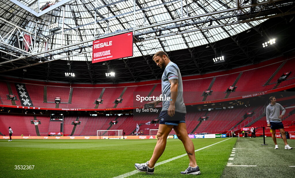 6 August 2026; Paddy Barrett of Shelbourne walks the pitch before the UEFA Conference League Third Qualifying Round first leg match between Ajax and Shelbourne at Johan Cruyff Arena in Amsterdam, Netherlands. Photo by Seb Daly/Sportsfile
