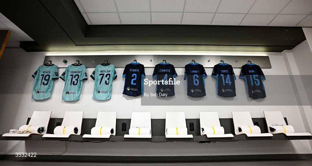 6 August 2026; Shelbourne jerseys hang in the dressing room before the UEFA Conference League Third Qualifying Round first leg match between Ajax and Shelbourne at Johan Cruyff Arena in Amsterdam, Netherlands. Photo by Seb Daly/Sportsfile
