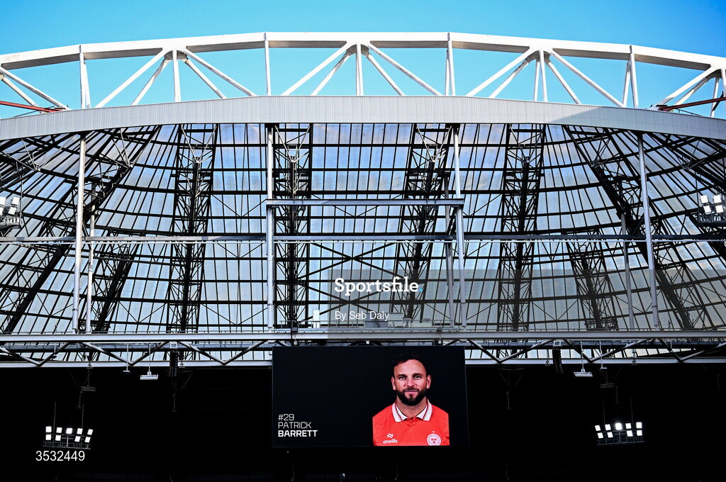 6 August 2026; An image of Paddy Barrett of Shelbourne is displayed on the big screen before the UEFA Conference League Third Qualifying Round first leg match between Ajax and Shelbourne at Johan Cruyff Arena in Amsterdam, Netherlands. Photo by Seb Daly/Sportsfile