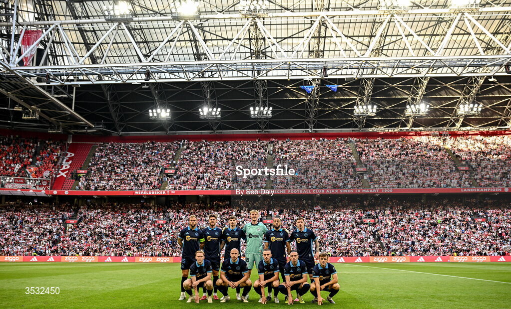 6 August 2026; The Shelbourne team before the UEFA Conference League Third Qualifying Round first leg match between Ajax and Shelbourne at Johan Cruyff Arena in Amsterdam, Netherlands. Photo by Seb Daly/Sportsfile