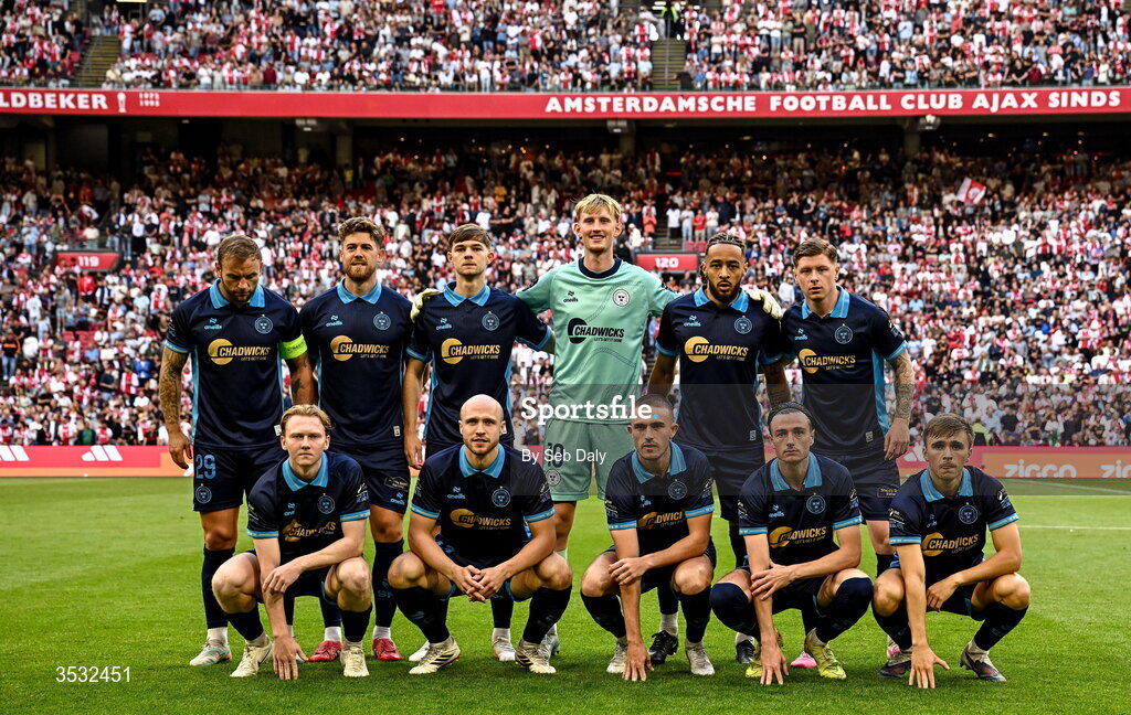 6 August 2026; The Shelbourne team before the UEFA Conference League Third Qualifying Round first leg match between Ajax and Shelbourne at Johan Cruyff Arena in Amsterdam, Netherlands. Photo by Seb Daly/Sportsfile