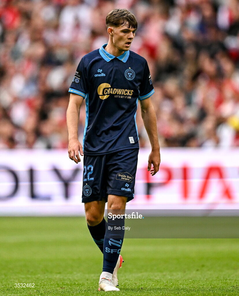 6 August 2026; Sean Moore of Shelbourne during the UEFA Conference League Third Qualifying Round first leg match between Ajax and Shelbourne at Johan Cruyff Arena in Amsterdam, Netherlands. Photo by Seb Daly/Sportsfile