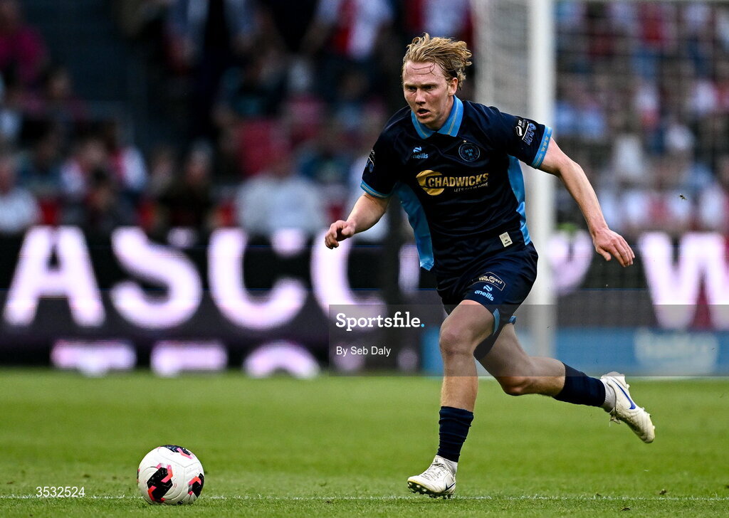 6 August 2026; Jack Henry-Francis of Shelbourne during the UEFA Conference League Third Qualifying Round first leg match between Ajax and Shelbourne at Johan Cruyff Arena in Amsterdam, Netherlands. Photo by Seb Daly/Sportsfile