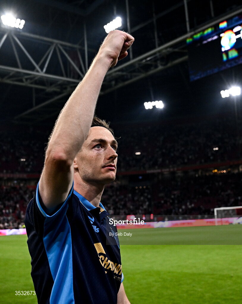 6 August 2026; Daniel Kelly of Shelbourne after the UEFA Conference League Third Qualifying Round first leg match between Ajax and Shelbourne at Johan Cruyff Arena in Amsterdam, Netherlands. Photo by Seb Daly/Sportsfile