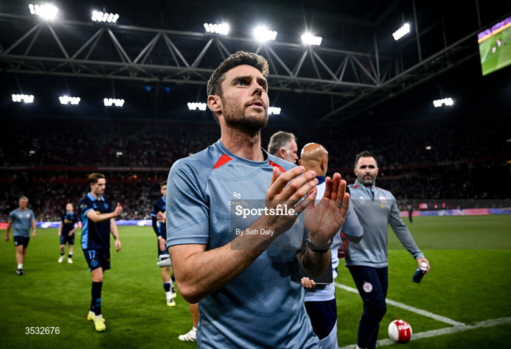 6 August 2026; Shelbourne head coach John Russell after the UEFA Conference League Third Qualifying Round first leg match between Ajax and Shelbourne at Johan Cruyff Arena in Amsterdam, Netherlands. Photo by Seb Daly/Sportsfile