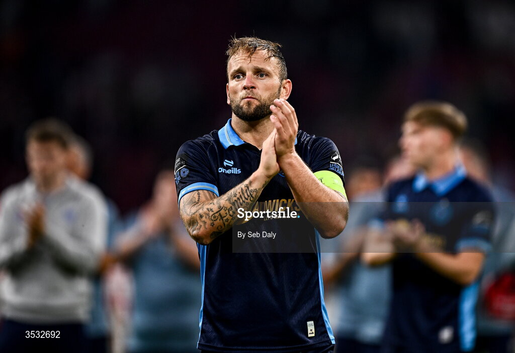 6 August 2026; Paddy Barrett of Shelbourne after  the UEFA Conference League Third Qualifying Round first leg match between Ajax and Shelbourne at Johan Cruyff Arena in Amsterdam, Netherlands. Photo by Seb Daly/Sportsfile