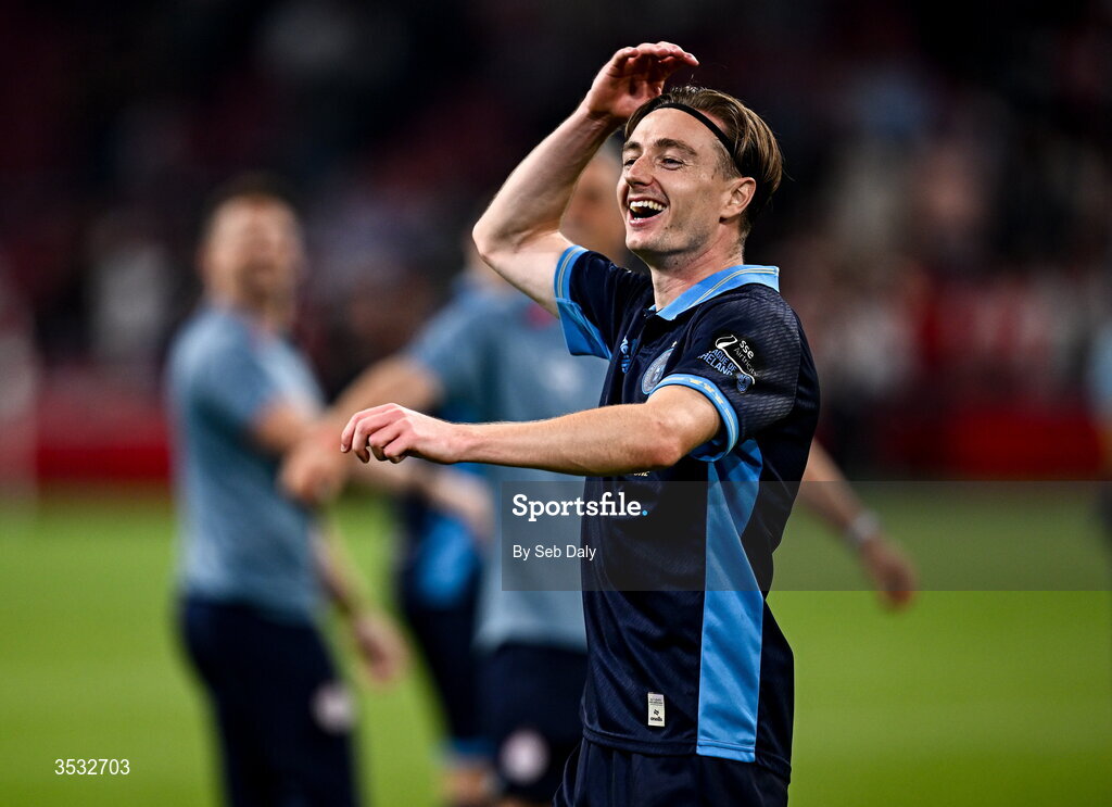 6 August 2026; Daniel Kelly of Shelbourne after the UEFA Conference League Third Qualifying Round first leg match between Ajax and Shelbourne at Johan Cruyff Arena in Amsterdam, Netherlands. Photo by Seb Daly/Sportsfile