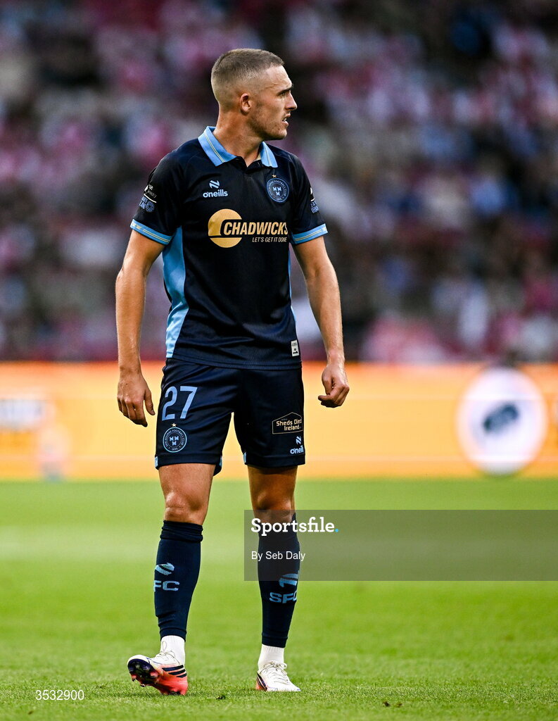 6 August 2026; Evan Caffrey of Shelbourne during the UEFA Conference League Third Qualifying Round first leg match between Ajax and Shelbourne at Johan Cruyff Arena in Amsterdam, Netherlands. Photo by Seb Daly/Sportsfile