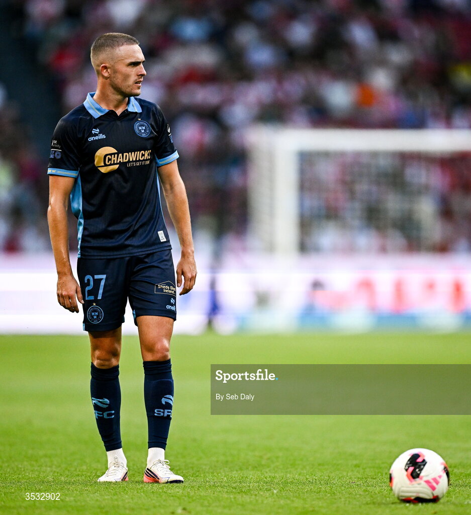 6 August 2026; Evan Caffrey of Shelbourne during the UEFA Conference League Third Qualifying Round first leg match between Ajax and Shelbourne at Johan Cruyff Arena in Amsterdam, Netherlands. Photo by Seb Daly/Sportsfile