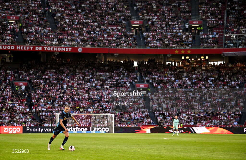 6 August 2026; Evan Caffrey of Shelbourne during the UEFA Conference League Third Qualifying Round first leg match between Ajax and Shelbourne at Johan Cruyff Arena in Amsterdam, Netherlands. Photo by Seb Daly/Sportsfile