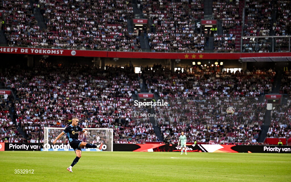 6 August 2026; Evan Caffrey of Shelbourne during the UEFA Conference League Third Qualifying Round first leg match between Ajax and Shelbourne at Johan Cruyff Arena in Amsterdam, Netherlands. Photo by Seb Daly/Sportsfile