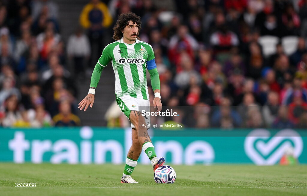 5 August 2026; Héctor Bellerín of Real Betis during the pre-season friendly match between Arsenal and Real Betis at the Aviva Stadium in Dublin. Photo by Stephen McCarthy/Sportsfile