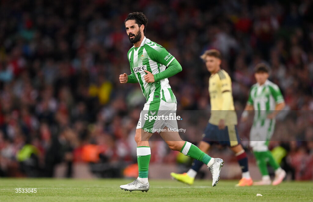 5 August 2026; Isco Alarcon of Real Betis during the pre-season friendly match between Arsenal and Real Betis at the Aviva Stadium in Dublin. Photo by Stephen McCarthy/Sportsfile